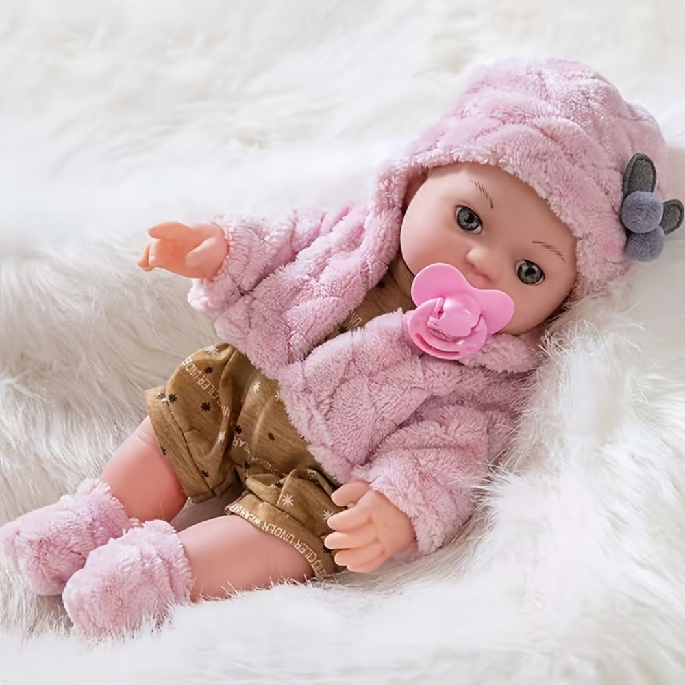 Reborn Doll, 12-Inch Mini Figure with Pink Hat, Socks, Clothing and Optional Pacifier Sets