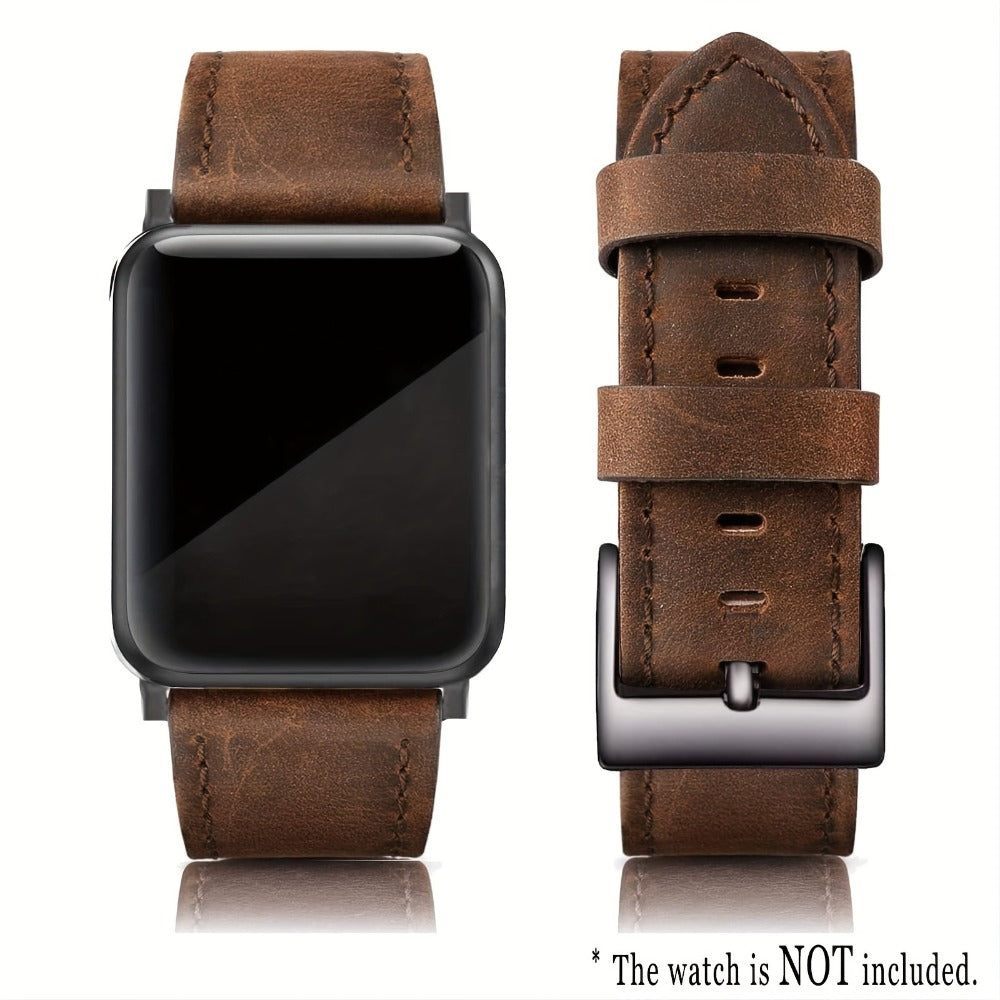 Coffee Brown Synthetic Leather Watch Band with Buckle for Apple Watch 38/40/41mm and S10 42mm