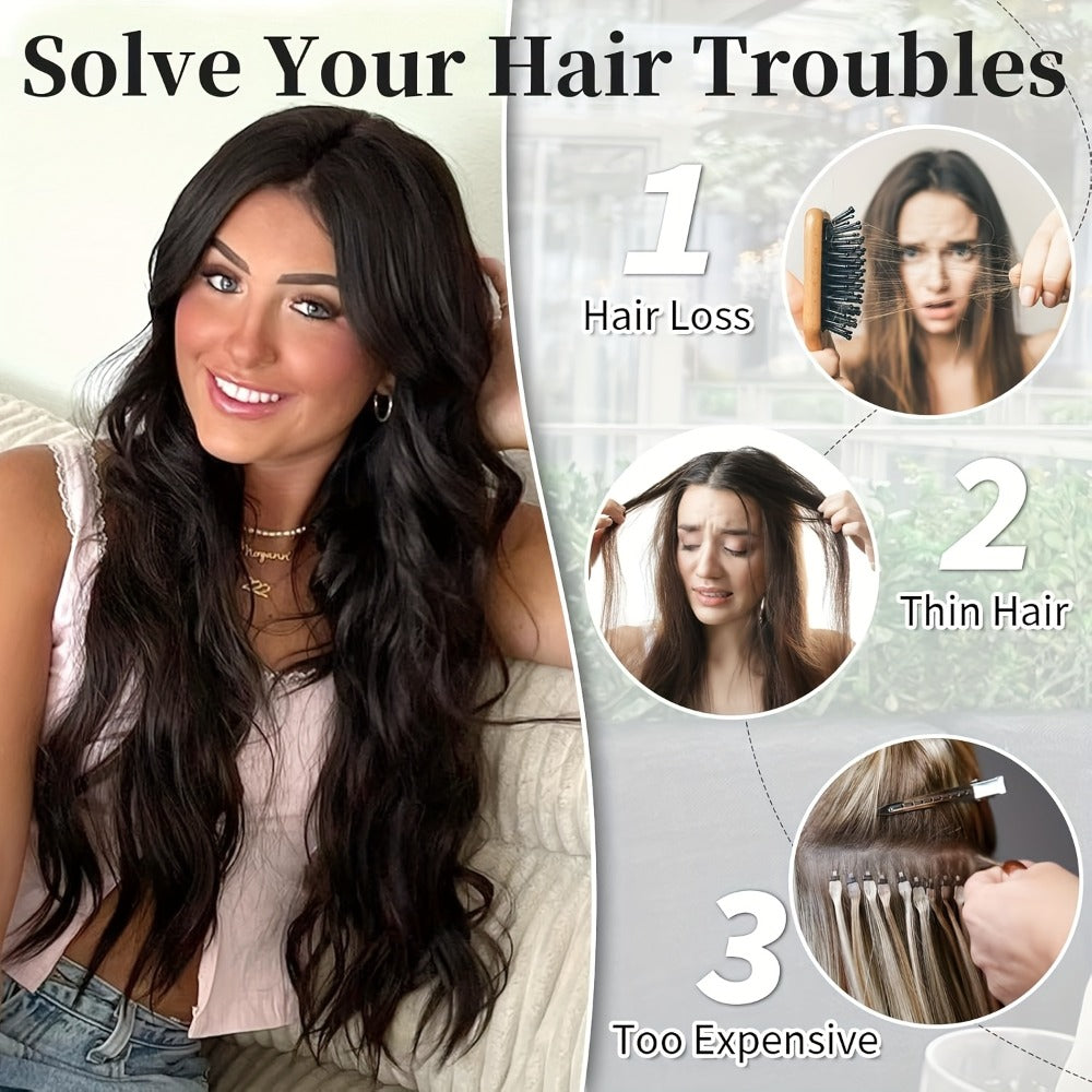 Invisible Wire Hair Extensions 22 Inch for Women — Transparent Fish Line 4 Clips Long Wavy Hairpiece for Thin Fine Hair, 7 Colors 1B 613 Ombre, No Glue No Heat Damage Free