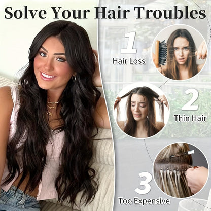 Invisible Wire Hair Extensions 22 Inch for Women — Transparent Fish Line 4 Clips Long Wavy Hairpiece for Thin Fine Hair, 7 Colors 1B 613 Ombre, No Glue No Heat Damage Free