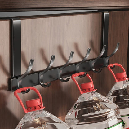 Over-the-Door Hook Hanger Sets in Black with Two 5- or 6-Hook Racks for Keys, Hats and Bags