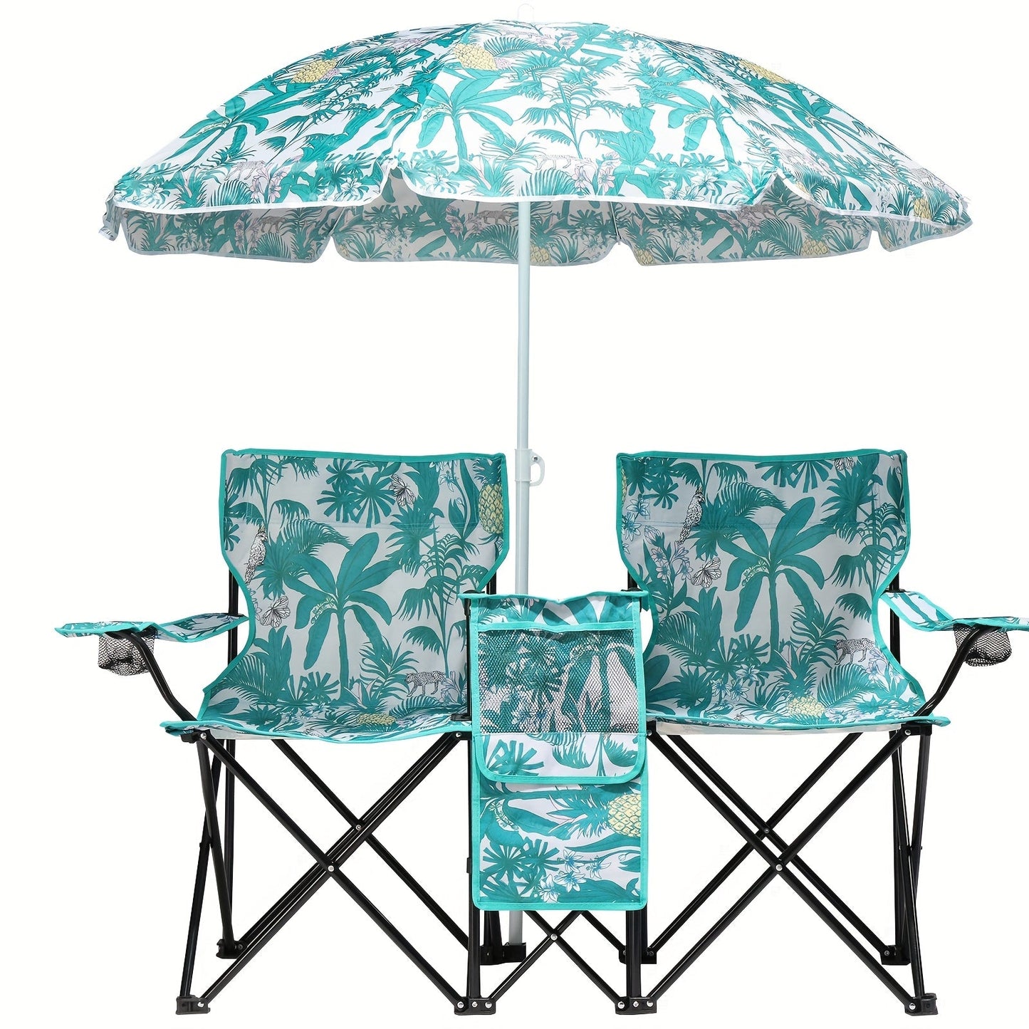 Portable Folding Chair with Removable Sun Umbrella - 2-Seat Outdoor Foldable Chair, Steel Frame Oxford Fabric, Lightweight Sun Shade Seat for Fishing Beach Camping Sunbathing Outdoor Activities