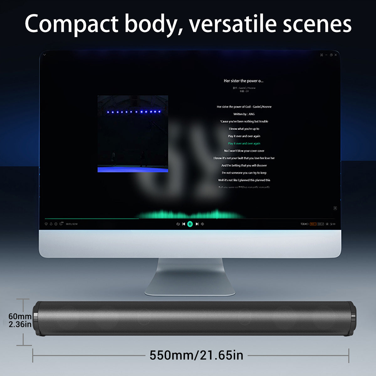 Detachable 21.65-Inch TV Soundbar with TF, AUX, USB and RCA Inputs, FM Radio and Black Finish