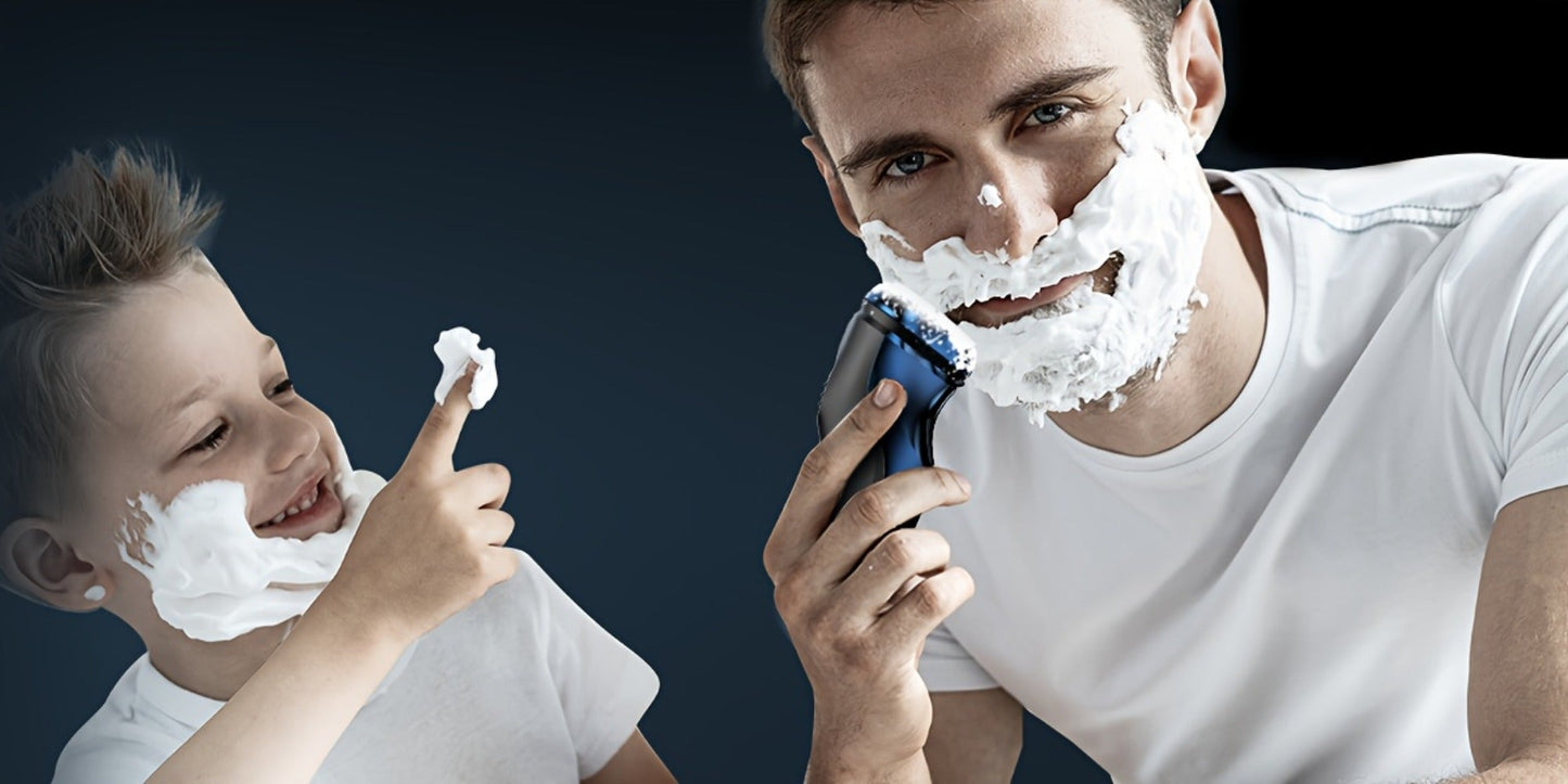 Three-Head Rotary Electric Shaver with Pop-Up Trimmer in Gunmetal or Blue Fade, ABS and Stainless Steel
