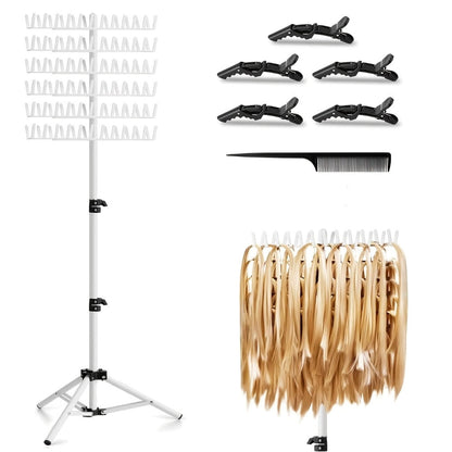 Freestanding Hair Extension Rack with Adjustable 144-Peg Display Grid and Black, White or Pink Stand Options