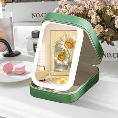 Lighted Makeup Case with LED Mirror & Cosmetic Organizer - 1200mAh Rechargeable USB Travel, for Makeup, Travel and Everyday Vanity Use