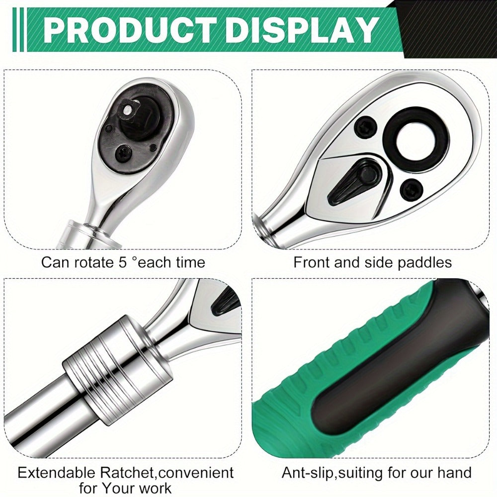 Three-Piece Ratchet Handle Set with 1/4, 3/8 and 1/2-Inch Drives, 72- or 24-Tooth Options Pictured