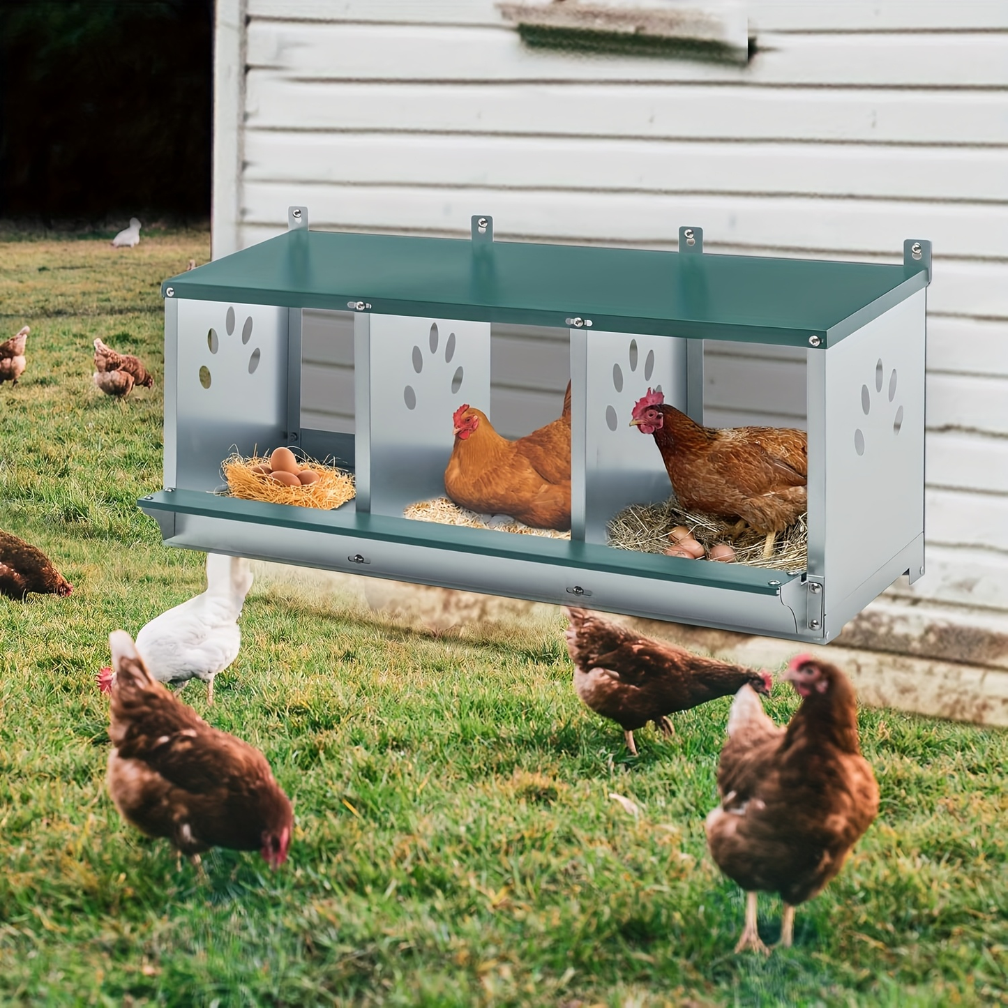 Metal Chicken Nesting Box Galvanized Steel 3-10 Compartment Roll-Away