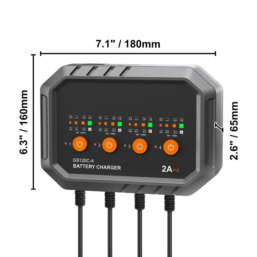 Smart Battery Charger 8A VEVOR Intelligent Charger & Maintainer for LiFePO4, AGM, Gel, SLA & Lead-Acid Batteries