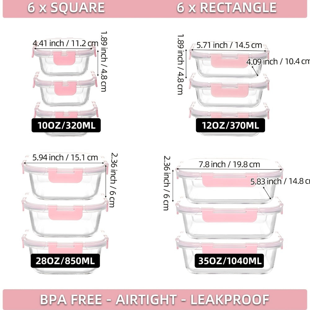 Glass Food Storage Containers with Airtight Lids - Borosilicate Glass Meal Prep Containers Set, Microwave Dishwasher Freezer Safe, BPA Free, Leak Proof Lunch Containers for Kitchen