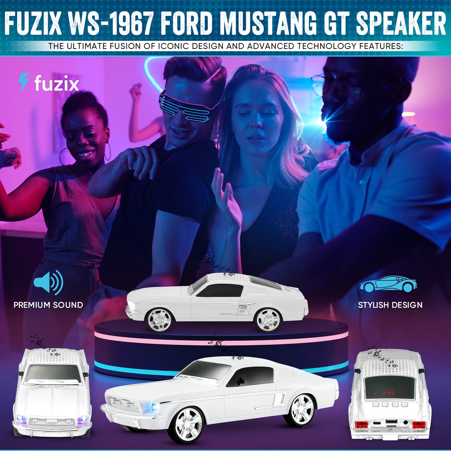 Fuzix WS-1967 Classic Car Bluetooth Speaker with LED Lights | Retro Replica Wireless Stereo, FM Radio, USB/TF/AUX, Built-in Mic, Rechargeable – Novelty Gift for Car Enthusiasts, Home, Travel & Parties
