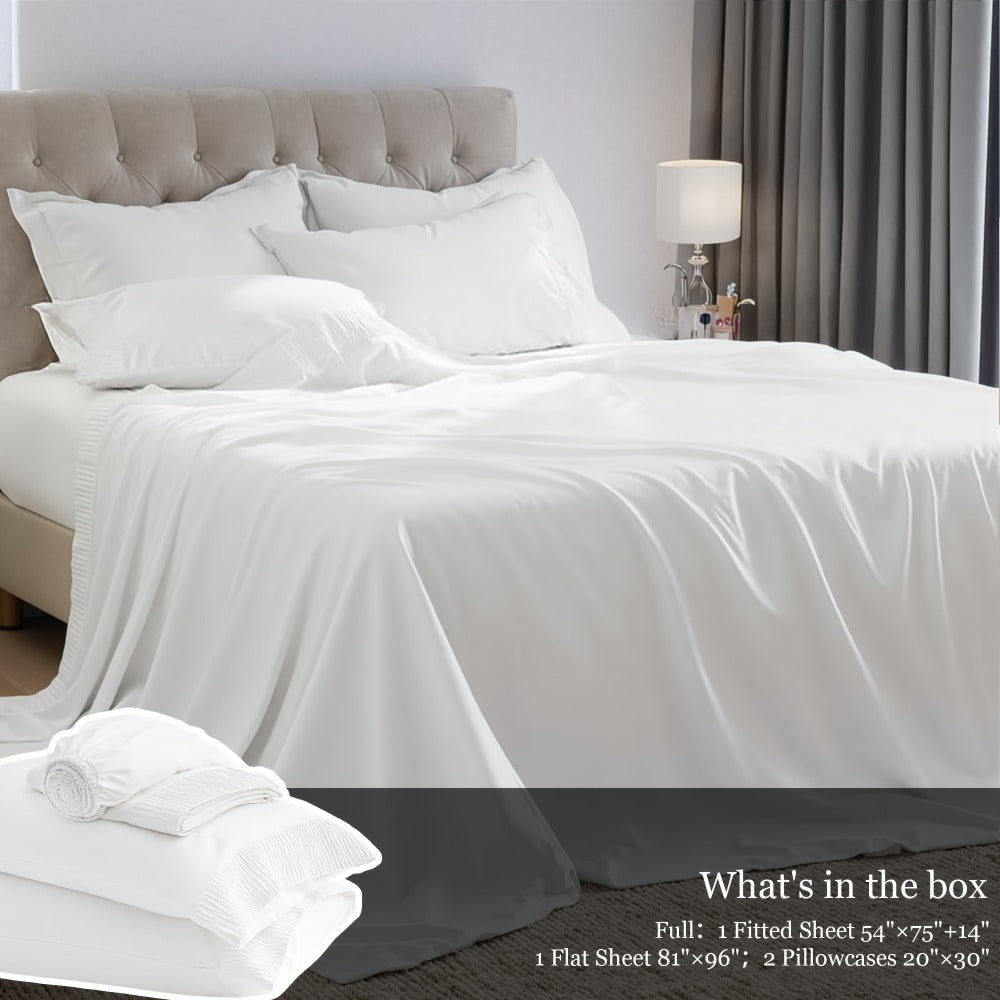 Sheet Set, Four-Piece Solid-Color Bedding with Deep-Pocket Fitted Sheet, Flat Sheet and Two Pillowcases