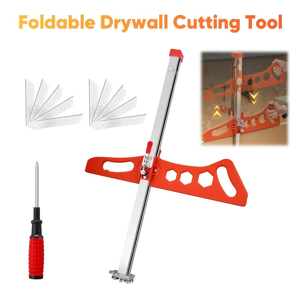 Drywall Scoring Knife 23-Wheel Foldable Gypsum Board Cutter with Adjustable Guide & Ergonomic Handle – Manual Precision Cutting Tool for DIY Home Renovation Construction No Power Needed