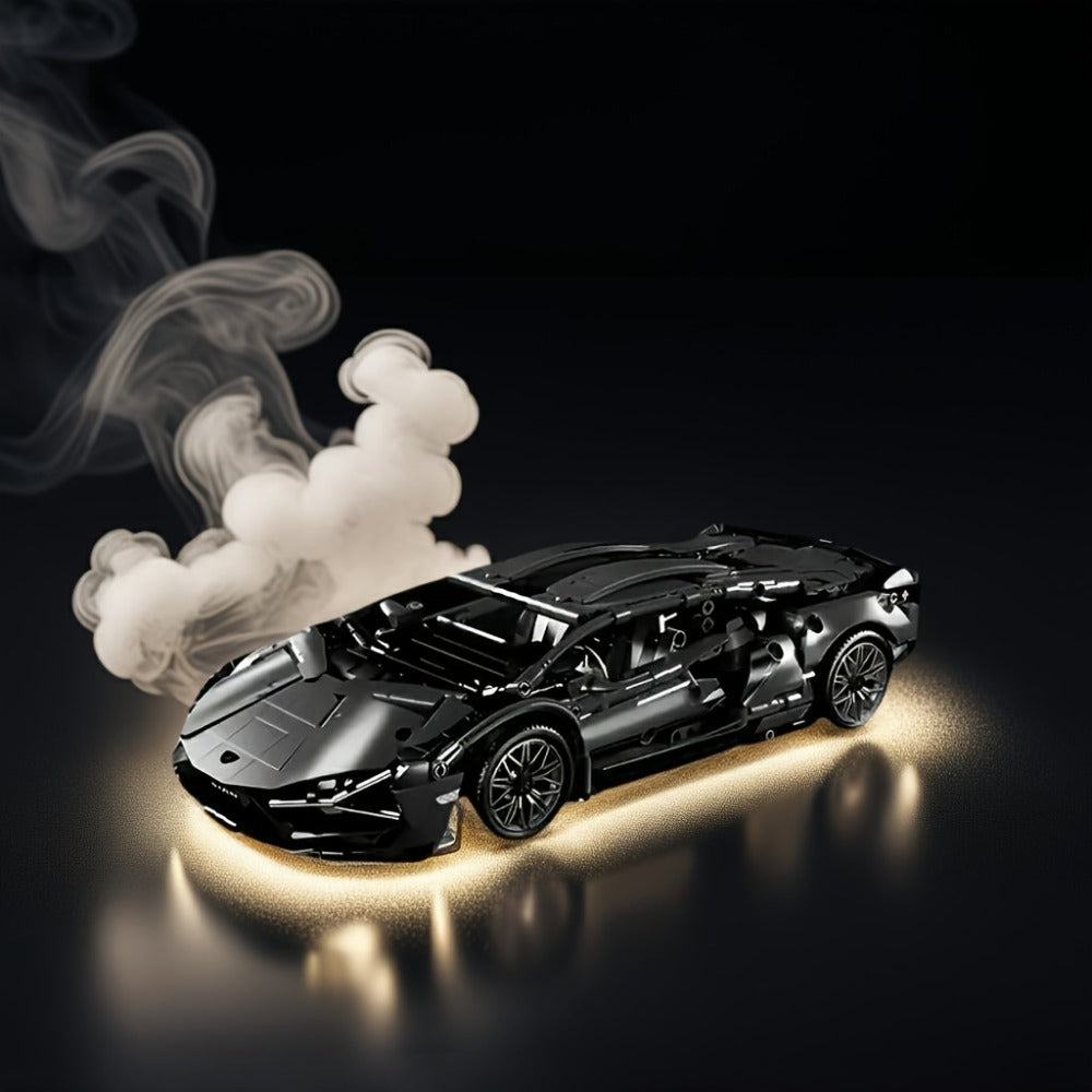 Black Supercar Building Blocks Set 1288 Pcs Limited Edition – Openable Hood Trunk Functional LED Headlights Realistic Engine Advanced Assembly Model Kit Adults Teens Birthday Christmas Gift