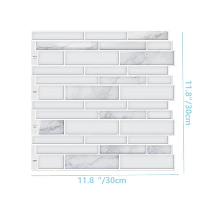 Ten-Sheet White Marble Subway-Pattern Peel-and-Stick Backsplash Wall Tile Set with 30 x 18 cm Panels
