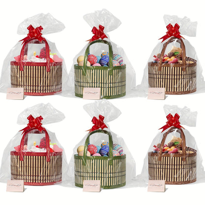 Bamboo Storage Baskets 6-Pack in Oval or Round Shapes with Nine Color and Shape Variants for Home Organization