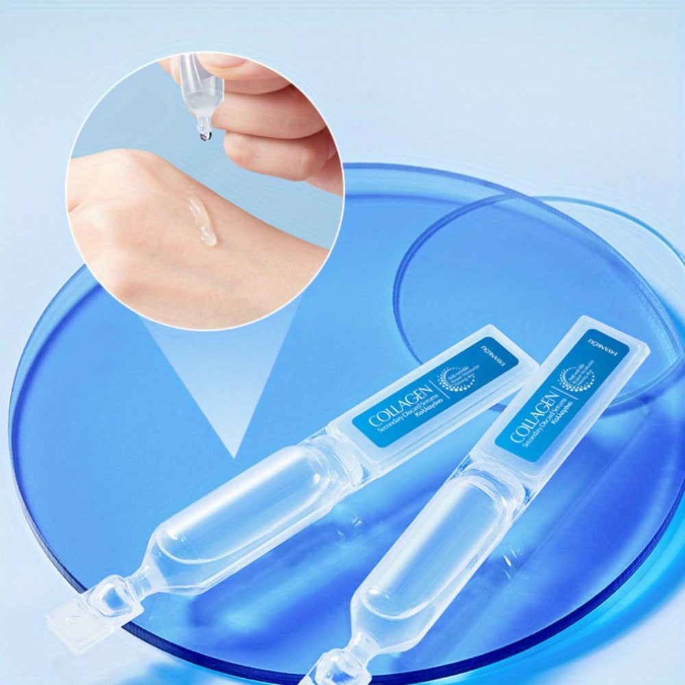 Face Serum Collagen Ampoule Set with 30 Individually Packed Blue Essence Vials in a Retail Box