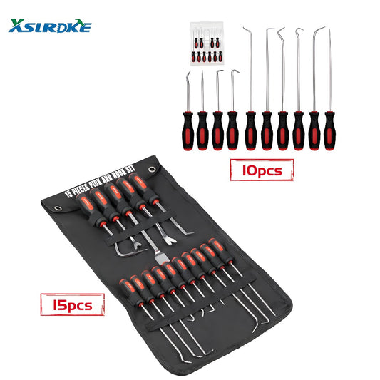 Pick and Hook Set 10/15 Piece - Precision Automotive Oil Seal O-Ring Gasket Removal Tool, Chrome Vanadium Steel, Ergonomic Non-Slip Grip, Multi-Angle Hooks for Car Repair & Electronics Maintenance