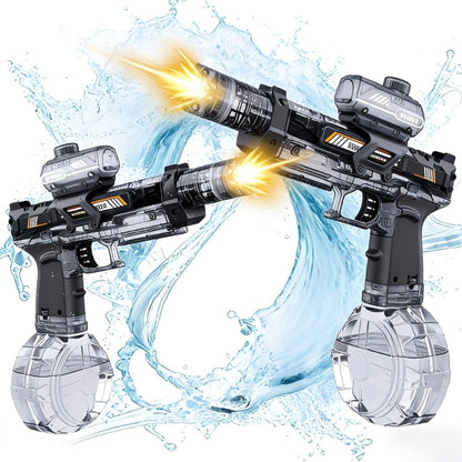 Two-Piece Electric Light-and-Sound Water Blaster Sets in 727 or 737 Models and Blue or Black Colors