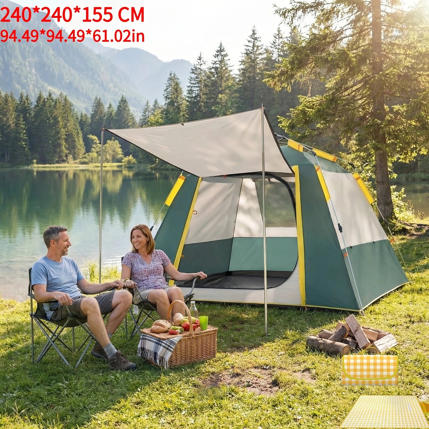 Camping Tent Pop-Up with 1-3, 2-4 or 4-6 Person Options and Select Picnic-Mat Bundles for Outdoor Camp Setup