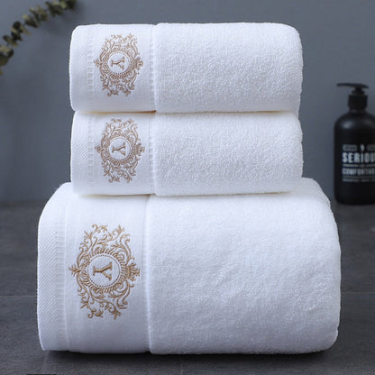 Three-Piece Towel Set with Two Hand Towels and One Bath Towel in Four Embroidered Color Options