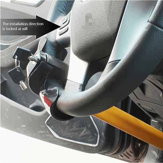 Universal Car Steering Wheel Lock Anti-Theft T-Bar – Heavy-Duty Thick Steel, Cut-Resistant, Computer-Coded Crescent Cylinder, Stops Keyless Entry Robbery, Fits All Vehicles, Includes 2 Keys