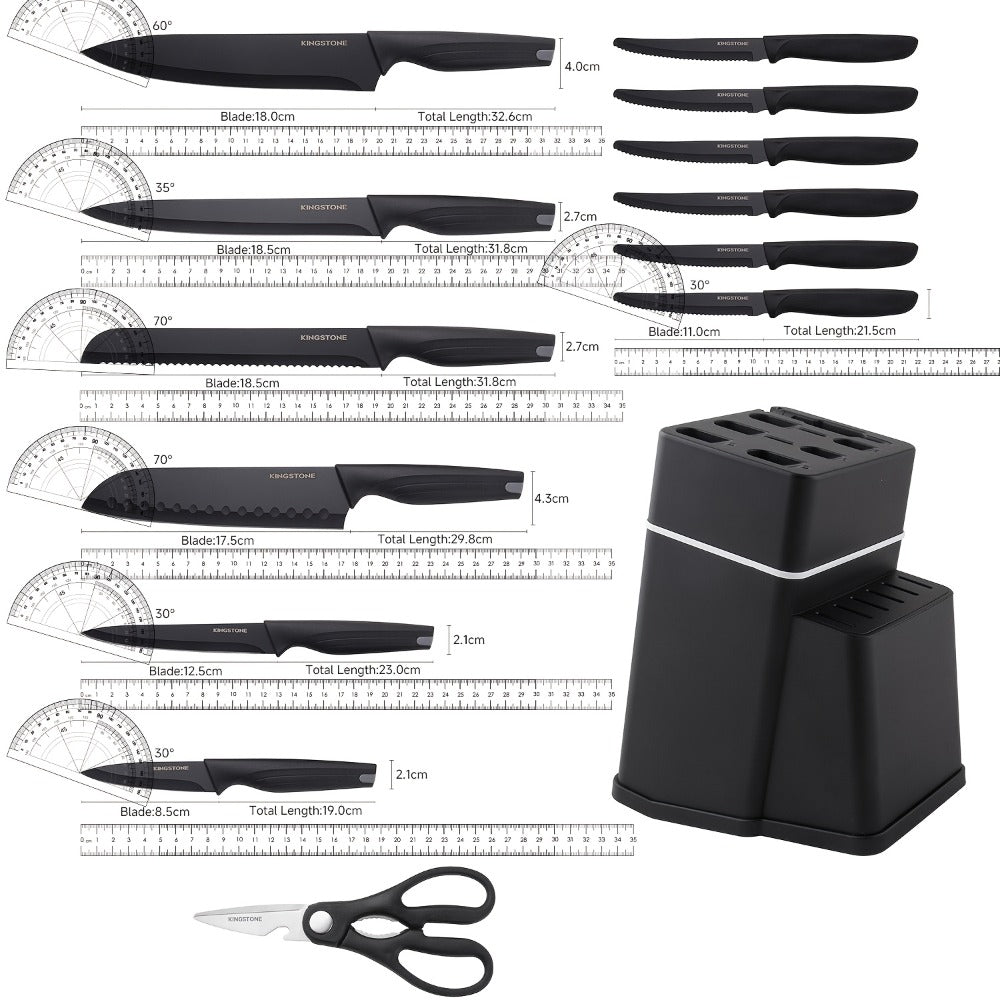 15-Piece Kitchen Knife Set with High-Carbon Stainless Steel Label, Black Handles, Scissors and Sharpening Block