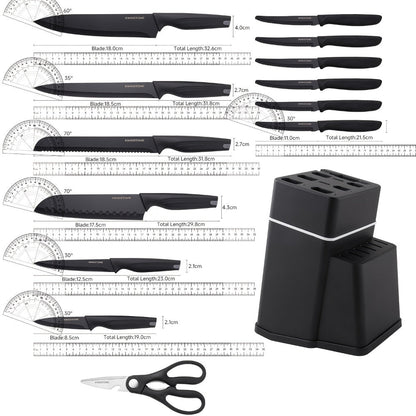 15-Piece Kitchen Knife Set with High-Carbon Stainless Steel Label, Black Handles, Scissors and Sharpening Block