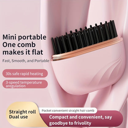 Mini Cordless Hair Straightening Brush with USB Charging, 9.6cm Compact Body and Black Configuration Options