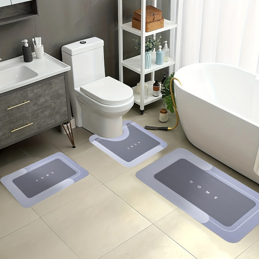 Three-Piece Bathroom Mat Set in Blue, Coffee or Gray with Toilet and Shower-Area Rug Pieces