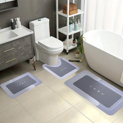 Three-Piece Bathroom Mat Set in Blue, Coffee or Gray with Toilet and Shower-Area Rug Pieces