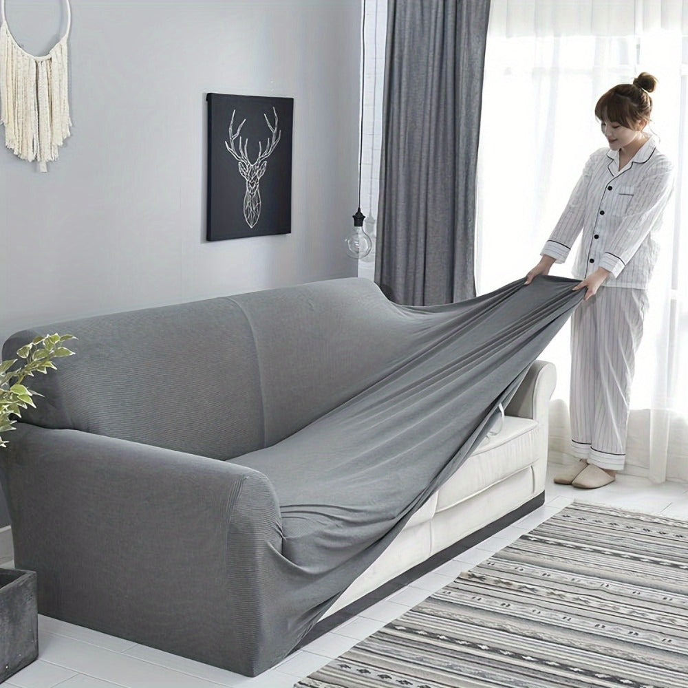 Stretch Sofa Cover Elastic Band | Milk Fiber Fabric Slipcover, Machine Washable Polyester Spandex, 1 to 4 Seater Armchair Couch Cover, Red Gray Blue Black Coffee, Home Decor