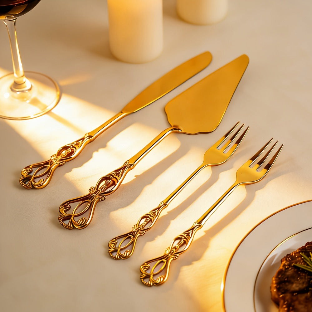 Cake Knife and Spatula Set with Rose Handle – Silver-Plated Dessert Server Gift Box Set for Wedding, Birthday & Party