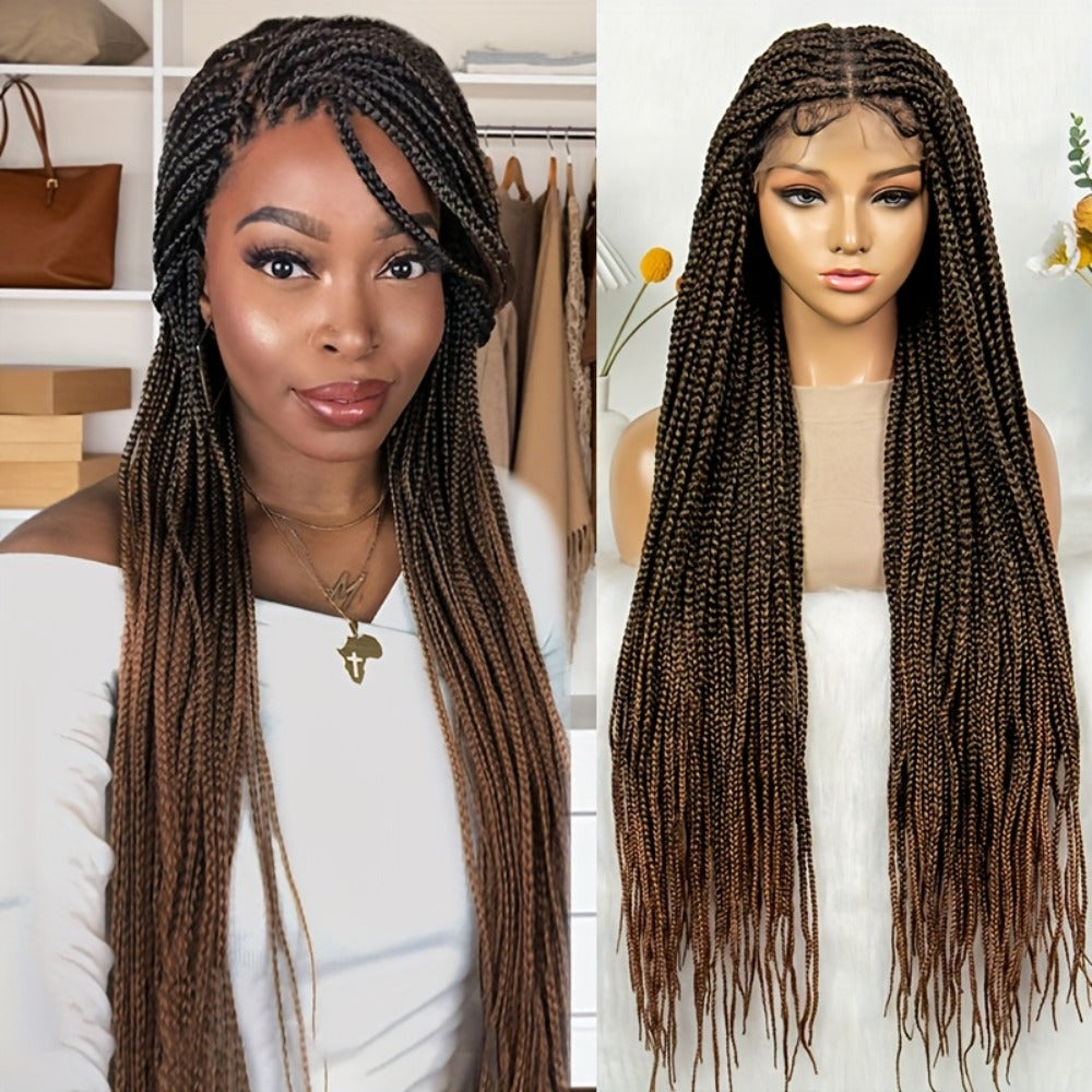 Long Box-Braid Wig with Full Lace Cap in 26- or 38-Inch Lengths and Four Lettered Color Options