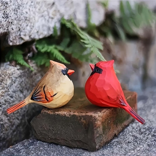 Cardinal Bird Statues Handmade Wood Carving 2pcs - Painted Decorative Bird Figurines for Home Decor Shelf Garden - Best Gift for Bird Lovers Birthday Christmas Family Friends
