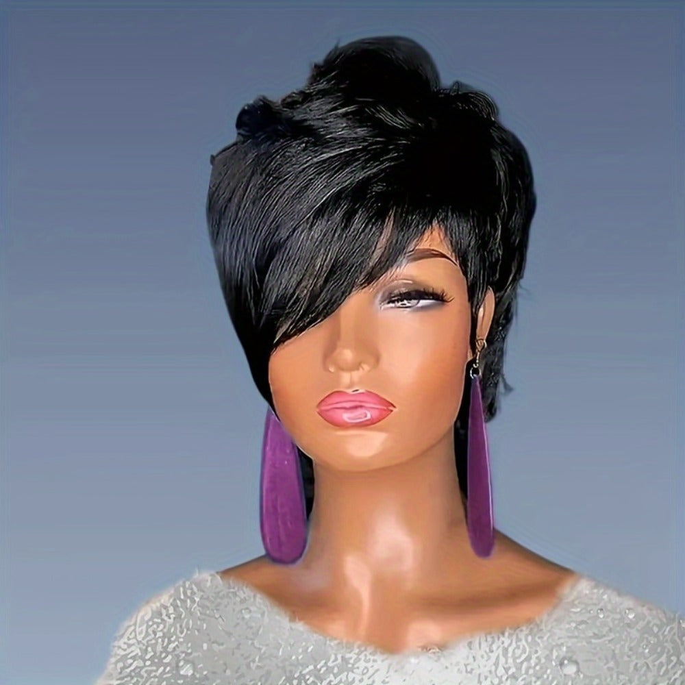 Pixie Cut Mullet Wig with Bangs Curly Wave Synthetic Hair 150% Density Rose Net Cap – Heat Resistant Short Layered Wig for Women Daily Wear Cosplay Fashion Black Burgundy 14 Inch