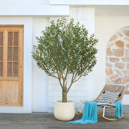 Potted Olive Artificial Tree with 5, 6, 7 and 8 ft Height Options, Black Planter and Branching Green Leaves