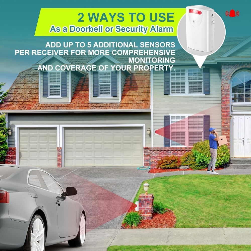 Wireless Driveway Alarm System – Outdoor Motion Sensor Alert with Receiver, Infrared PIR Detector for Home Security, Business Entry & Garage Door Monitor