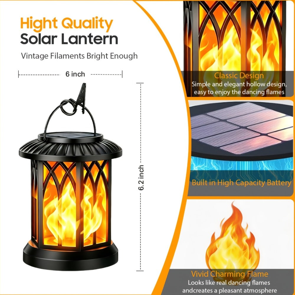 Solar Lantern Outdoor Hanging Lights Flickering Flame IPX5 12Hrs Garden Yard Patio Decor Classic Black Antiqued Bronze 2 or 4 Pack