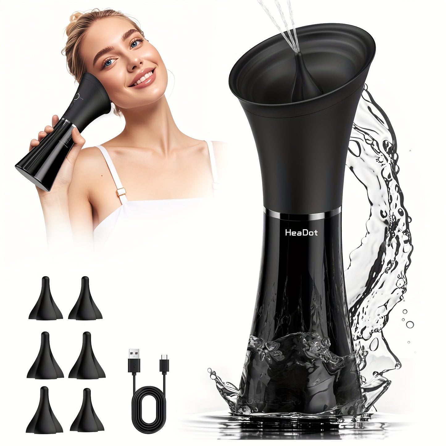 Electric Ear Irrigation Kit with Four Modes, Dual-Tank Layout, Temperature Indicator and Six Nozzle Tips