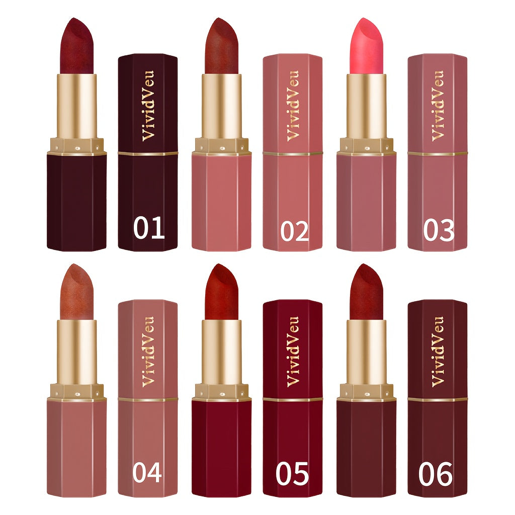 Berry Lipstick Set 6pcs Squalane Moisturizing Cream Formula — Smooth Buildable Color Rose to Deep Plum, Easy-Apply for All Skin Tones, Holiday Halloween Christmas Makeup Gift for Women