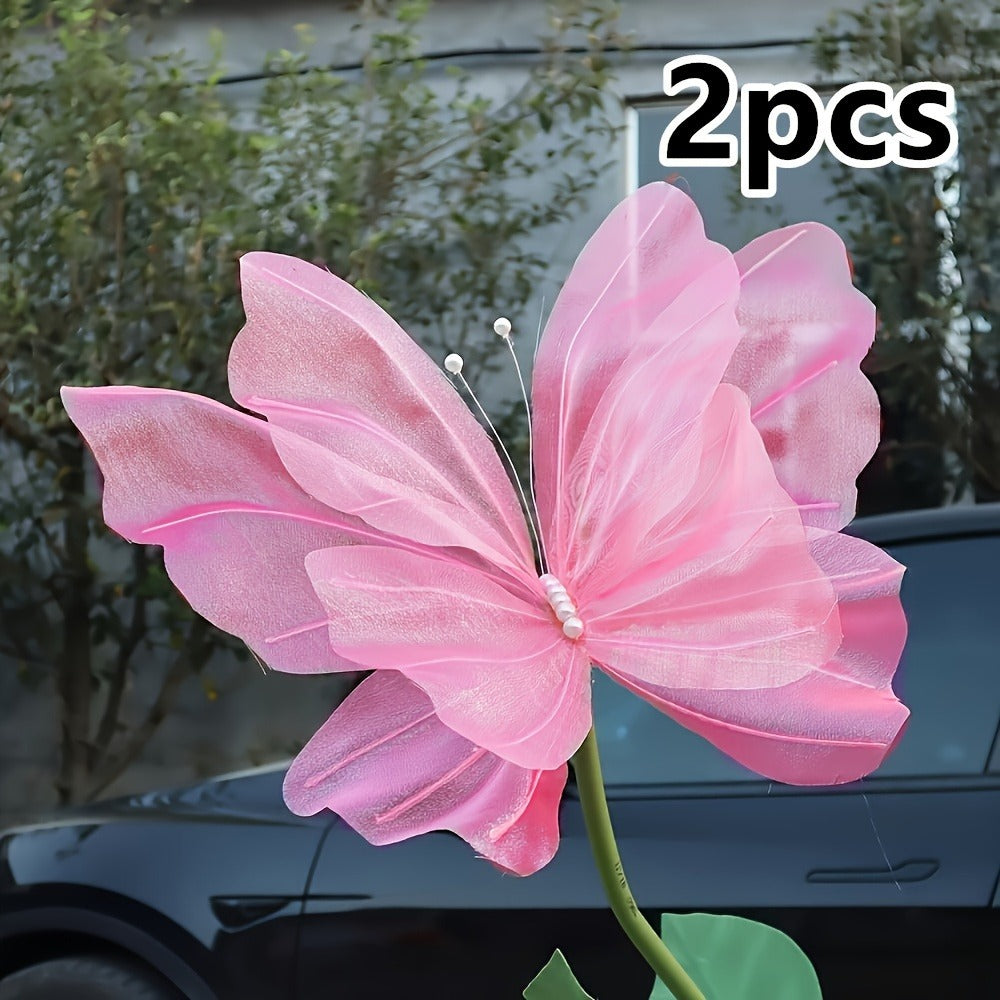 3D Artificial Butterfly Decorations 2pcs – Realistic Featherless Fake Butterflies for Wedding, Home, Garden & Party Decor | No Electricity Required | All-Season Indoor Outdoor Holiday Accent