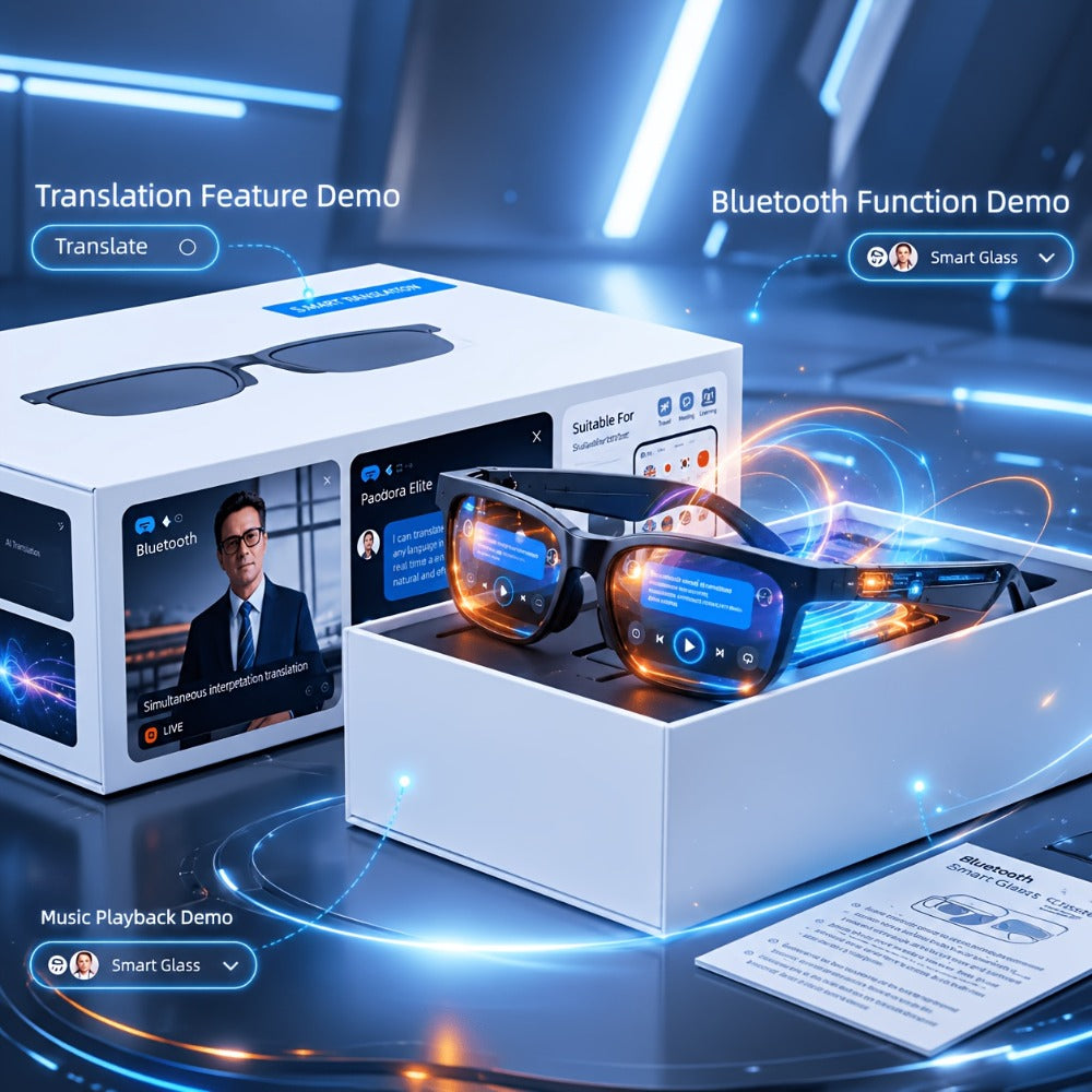 Smart Glasses Open-Ear Audio Gift Set with Bluetooth Calls, Music, Translation and Included Carrying Case