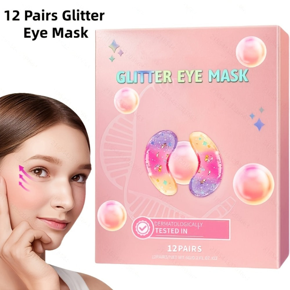 Glitter Under-Eye Patch Set with Pink, Purple and Gold Crescent Pads in a 12-Pair Checkout Pack