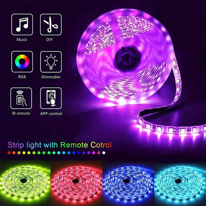 RGB LED Smart Light Strip 200FT Music Sync Color Changing – 44-Key Remote, Multi-Color Adjustable, Adhesive Install | Living Room, Bedroom, Gaming Room & Home Decoration