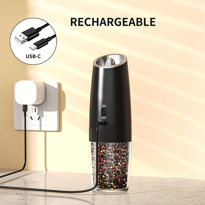 Gravity-Activated Electric Spice Grinder with LED Ring, Adjustable Grind and USB-C or Two-Piece Options