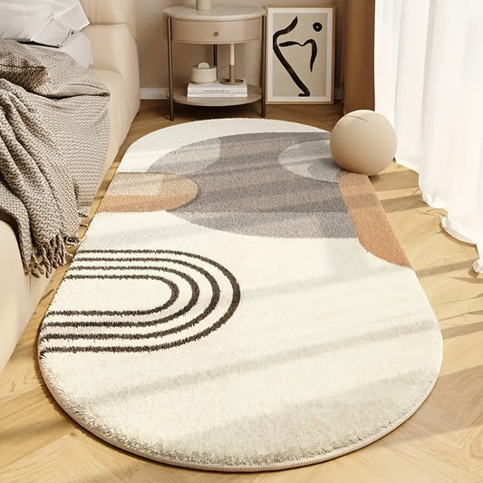 Area Rug Oval Imitation Cashmere Mat in Two Colors and Two Machine-Washable Room Size Options