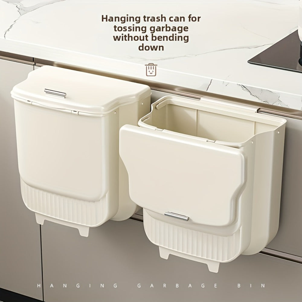 Collapsible 1.85-Gallon Trash Can with Lid for Wall Mount, Cabinet Door Hanging or Floor Placement