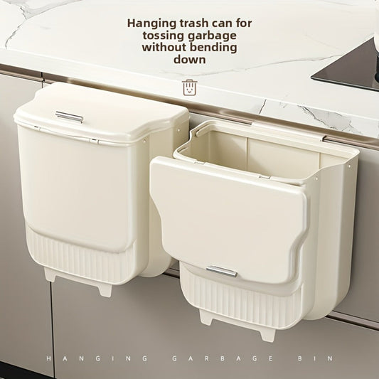 Collapsible Trash Can with Lid Wall Mounted Cabinet Door Hanging Waste Bin 1.85 Gallon Kitchen Bathroom Odor Control Space Saving Garbage Can