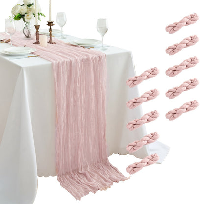 Cheesecloth Table Runner 10 Pack, 10ft Boho Wedding Table Runner for Reception, Rustic Bridal Shower, Party & Home Decor – Dusty Pink, Sage, Lavender